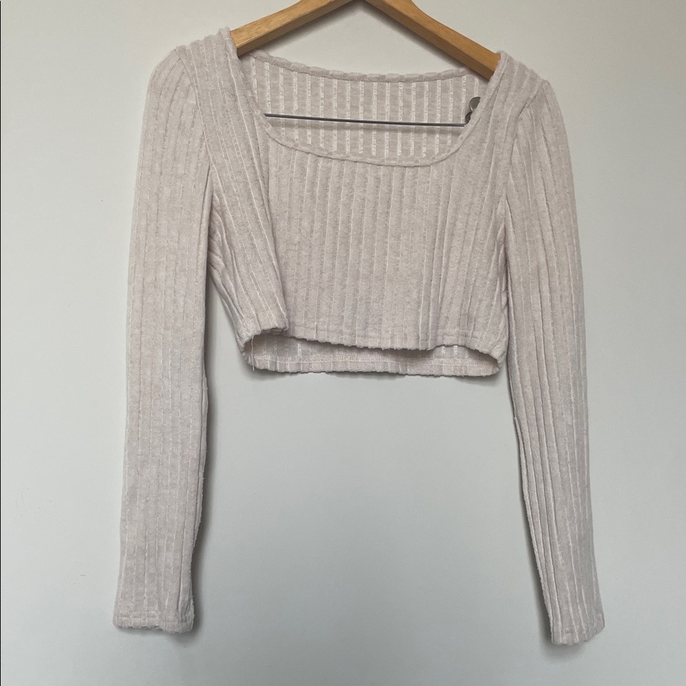 SHEIN Light Beige Ribbed Long Sleeve Crop Top